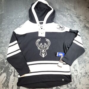 Milwaukee Bucks 47 Brand  Superior Lacer Hoodie Hockey Style  New Logo-Large